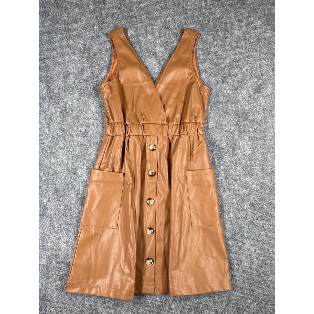 Promesa Women's Small Sleeveless Faux Leather Miniโ Dress Camel Brown NEW